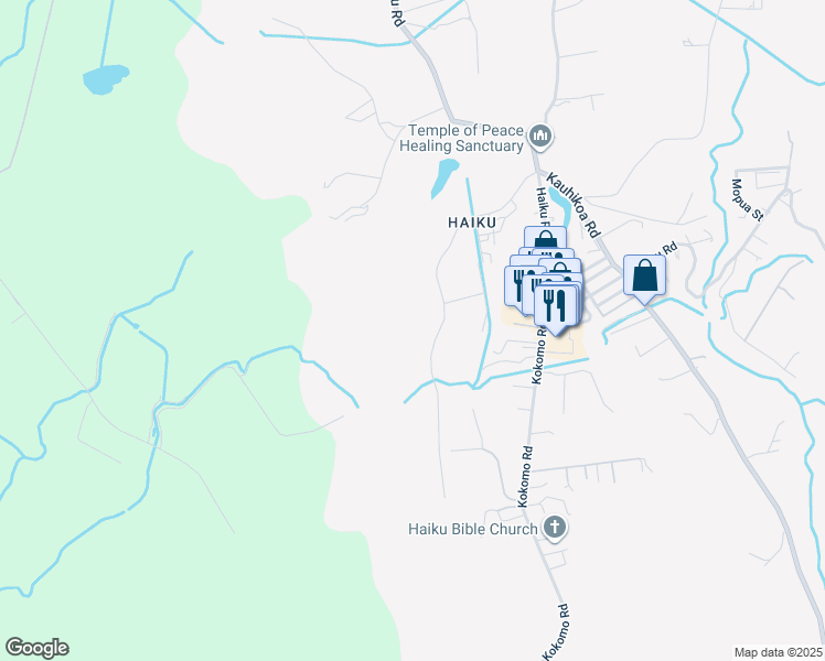 map of restaurants, bars, coffee shops, grocery stores, and more near 100 Auwaha Street in Haiku-Pauwela