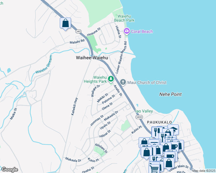 map of restaurants, bars, coffee shops, grocery stores, and more near 750 Kolani Place in Wailuku
