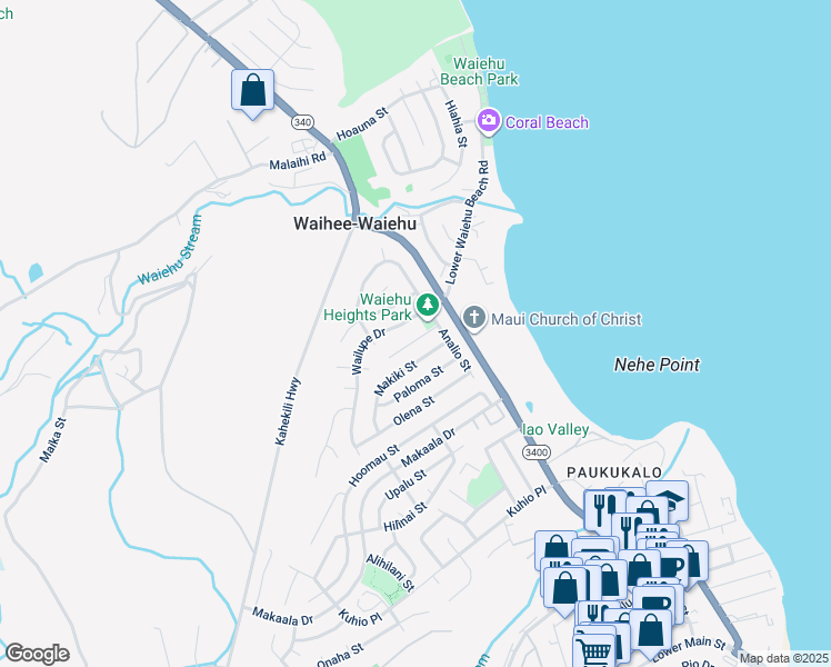 map of restaurants, bars, coffee shops, grocery stores, and more near 750 Kolani Place in Wailuku