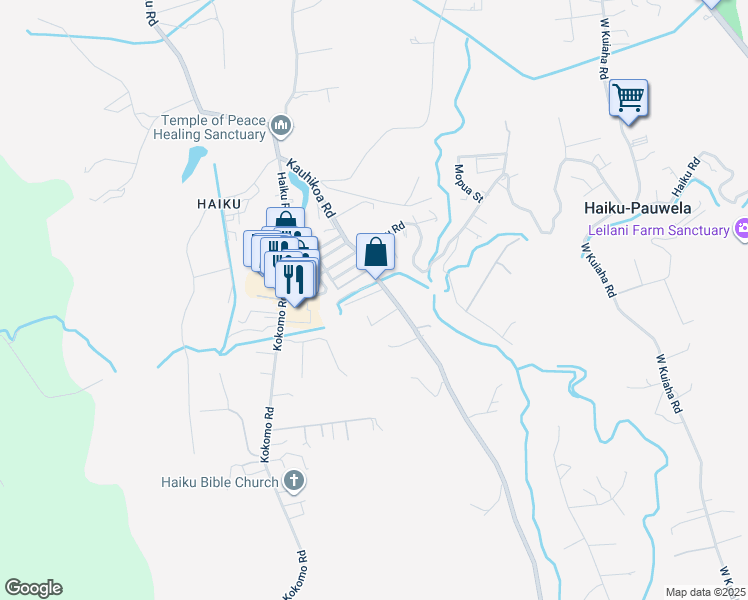 map of restaurants, bars, coffee shops, grocery stores, and more near 223 Pico Tract in Haiku-Pauwela