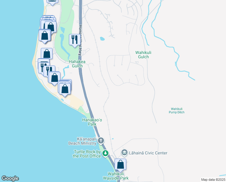 map of restaurants, bars, coffee shops, grocery stores, and more near 364 Anapuni Loop in Lahaina