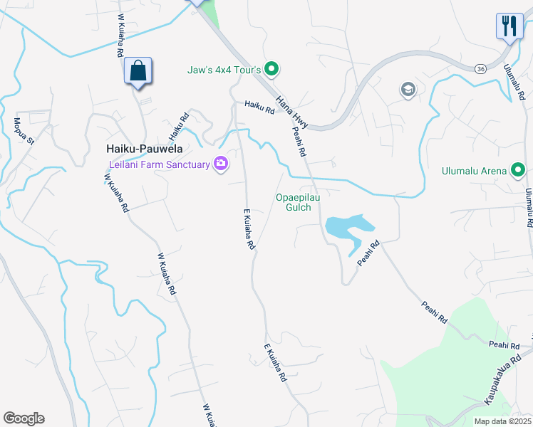 map of restaurants, bars, coffee shops, grocery stores, and more near 365 East Kuiaha Road in Haiku-Pauwela