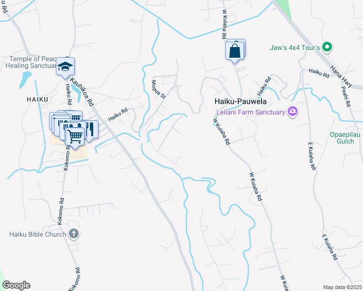 map of restaurants, bars, coffee shops, grocery stores, and more near 965 Hog Back Road in Haiku-Pauwela