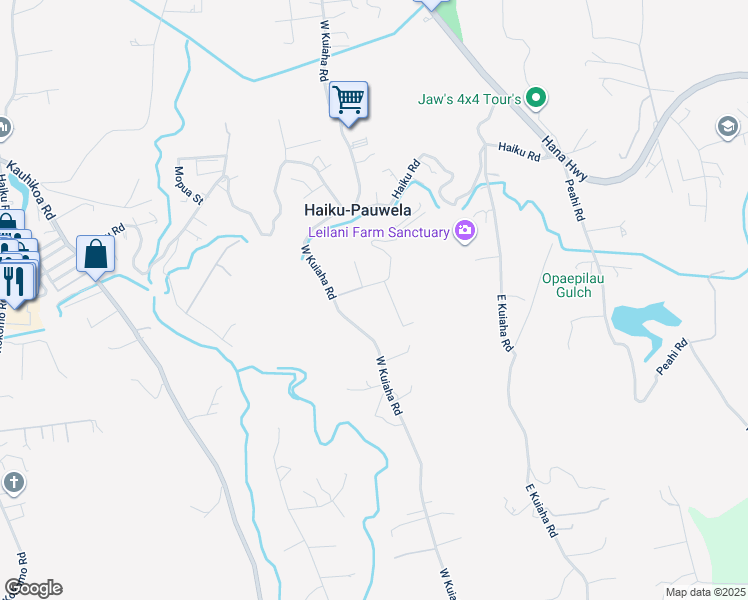 map of restaurants, bars, coffee shops, grocery stores, and more near 60 Mauu Place in Haiku-Pauwela