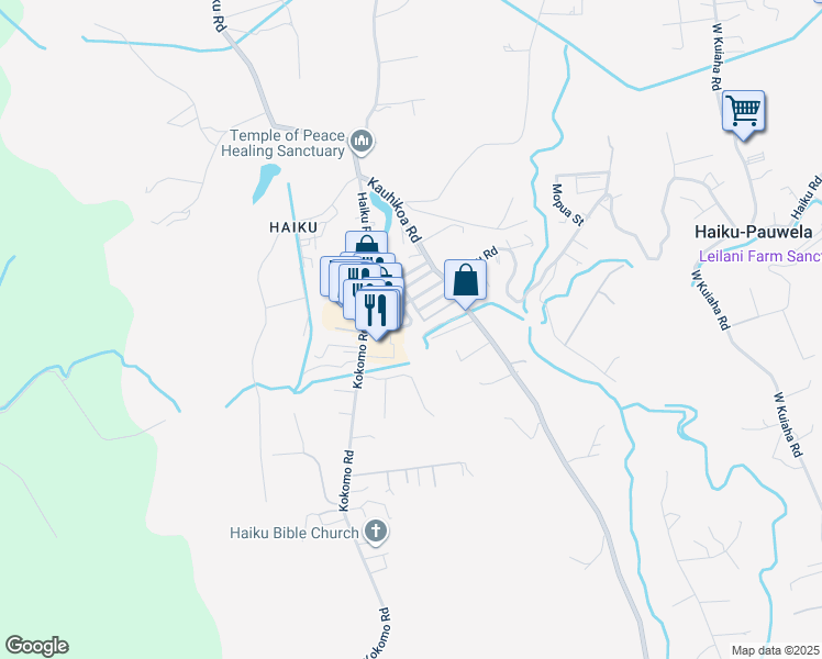 map of restaurants, bars, coffee shops, grocery stores, and more near 900 Haiku Road in Haiku-Pauwela