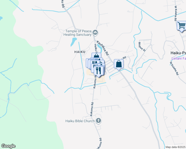 map of restaurants, bars, coffee shops, grocery stores, and more near 824 Kokomo Road in Haiku-Pauwela