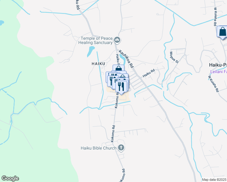 map of restaurants, bars, coffee shops, grocery stores, and more near 824 Kokomo Road in Haiku-Pauwela