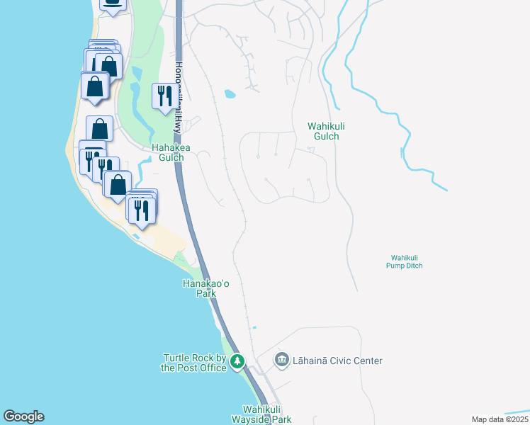 map of restaurants, bars, coffee shops, grocery stores, and more near 374 Anapuni Loop in Lahaina