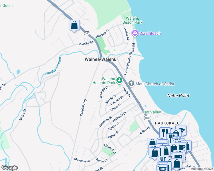 map of restaurants, bars, coffee shops, grocery stores, and more near 786 Wailupe Drive in Wailuku