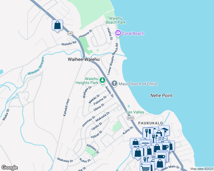 map of restaurants, bars, coffee shops, grocery stores, and more near 816 Analio Street in Wailuku