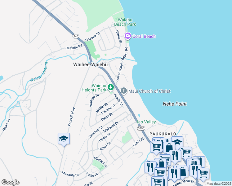 map of restaurants, bars, coffee shops, grocery stores, and more near 816 Analio Street in Wailuku