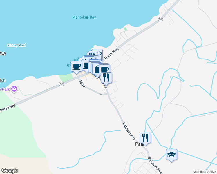 map of restaurants, bars, coffee shops, grocery stores, and more near 33 Melia Place in Kahului