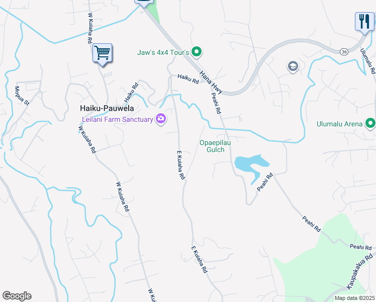 map of restaurants, bars, coffee shops, grocery stores, and more near 365 East Kuiaha Road in Haiku-Pauwela