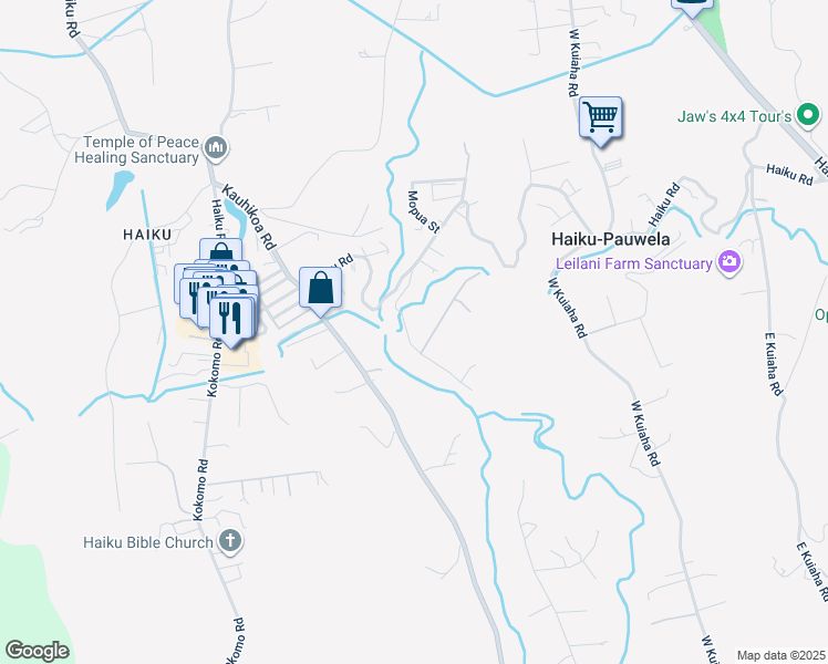 map of restaurants, bars, coffee shops, grocery stores, and more near 859 Hog Back Road in Haiku-Pauwela