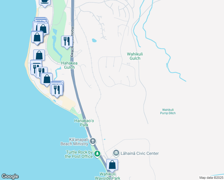map of restaurants, bars, coffee shops, grocery stores, and more near 404 Anapuni Loop in Lahaina