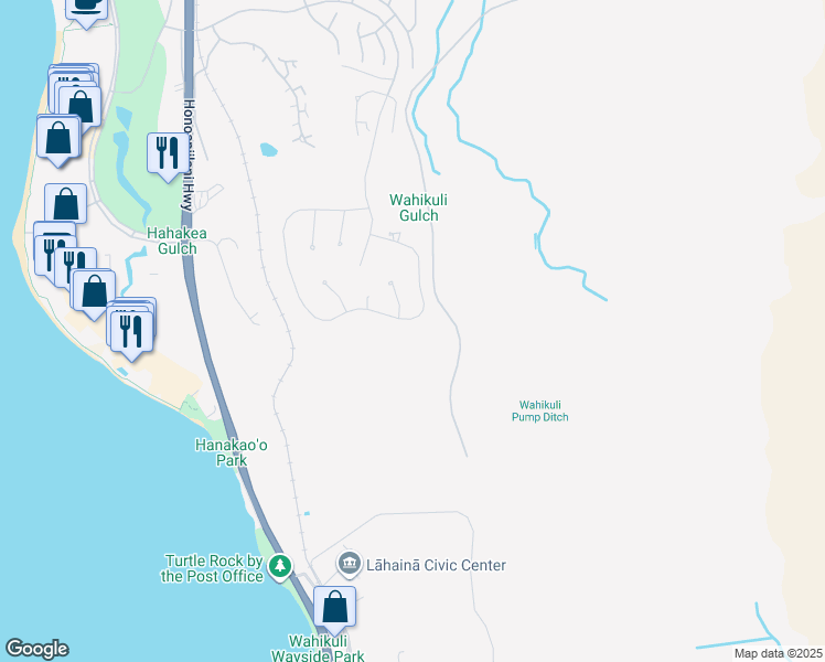 map of restaurants, bars, coffee shops, grocery stores, and more near 544 Anapuni Loop in Lahaina