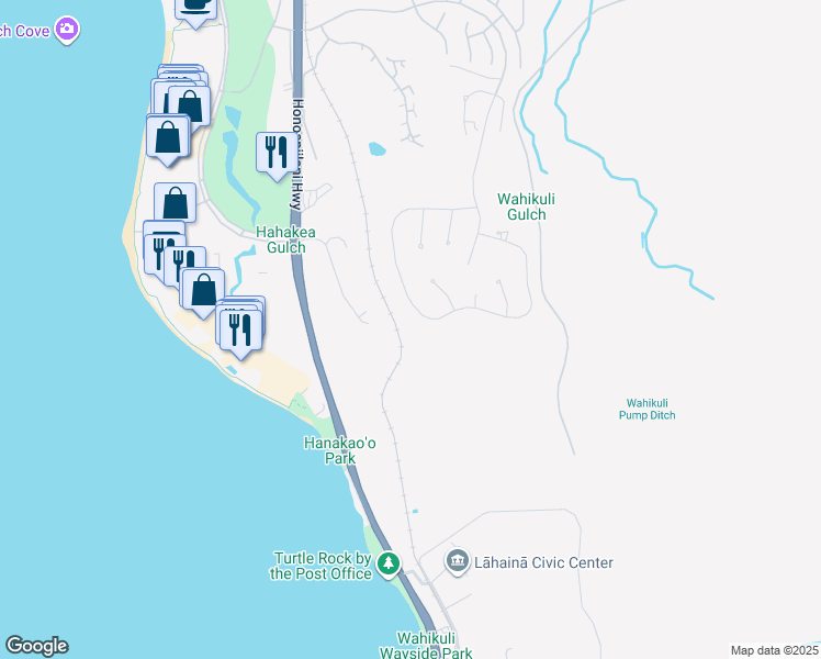 map of restaurants, bars, coffee shops, grocery stores, and more near 344 Anapuni Loop in Lahaina