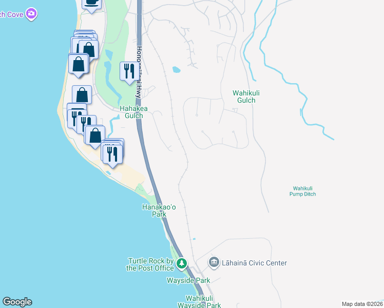 map of restaurants, bars, coffee shops, grocery stores, and more near 344 Anapuni Loop in Lahaina