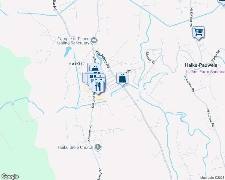 map of restaurants, bars, coffee shops, grocery stores, and more near 953 Kahealani Street in Haiku-Pauwela