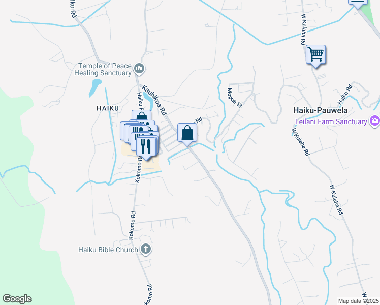 map of restaurants, bars, coffee shops, grocery stores, and more near 868 Kauhikoa Road in Haiku-Pauwela