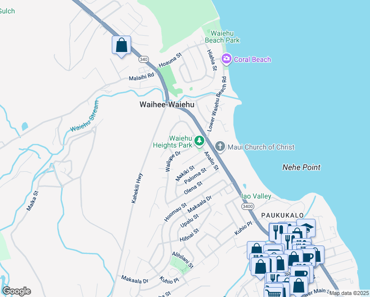 map of restaurants, bars, coffee shops, grocery stores, and more near 764 Wailupe Drive in Wailuku