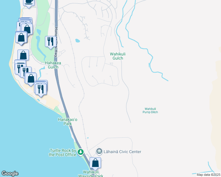map of restaurants, bars, coffee shops, grocery stores, and more near 504 Anapuni Loop in Lahaina