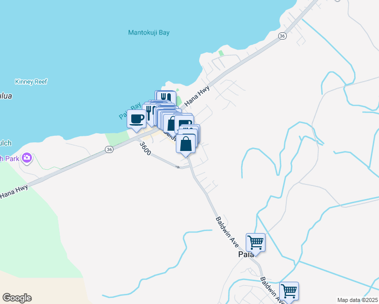 map of restaurants, bars, coffee shops, grocery stores, and more near 109 Baldwin Avenue in Paia