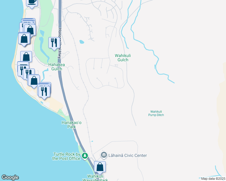 map of restaurants, bars, coffee shops, grocery stores, and more near 484 Anapuni Loop in Lahaina