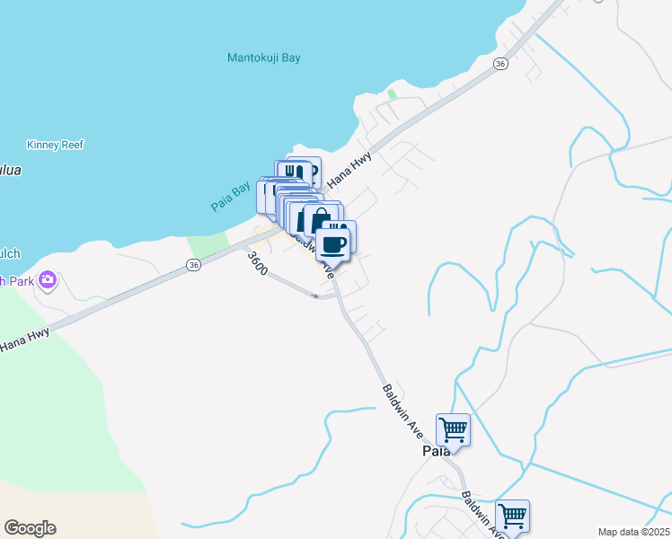 map of restaurants, bars, coffee shops, grocery stores, and more near 109 Baldwin Avenue in Paia