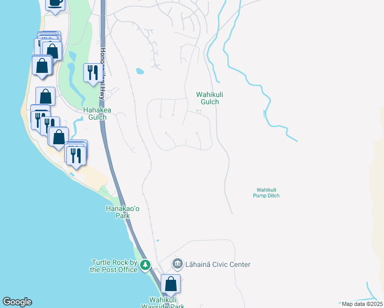 map of restaurants, bars, coffee shops, grocery stores, and more near 484 Anapuni Loop in Lahaina