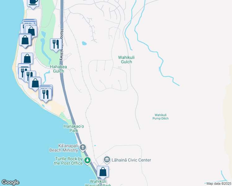 map of restaurants, bars, coffee shops, grocery stores, and more near 484 Anapuni Loop in Lahaina