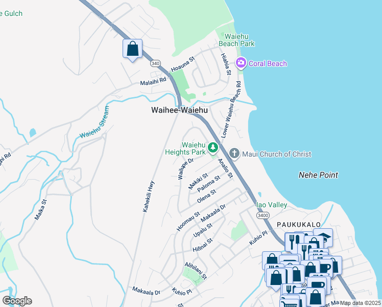 map of restaurants, bars, coffee shops, grocery stores, and more near 771 Aukai Street in Wailuku