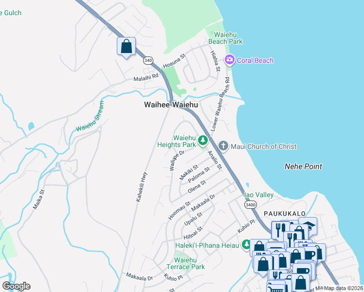 map of restaurants, bars, coffee shops, grocery stores, and more near 771 Aukai Street in Wailuku