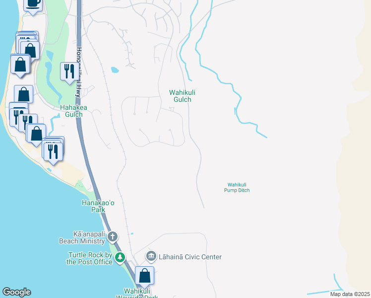 map of restaurants, bars, coffee shops, grocery stores, and more near 564 Anapuni Loop in Kaanapali
