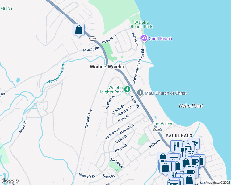 map of restaurants, bars, coffee shops, grocery stores, and more near 761 Aukai Street in Wailuku