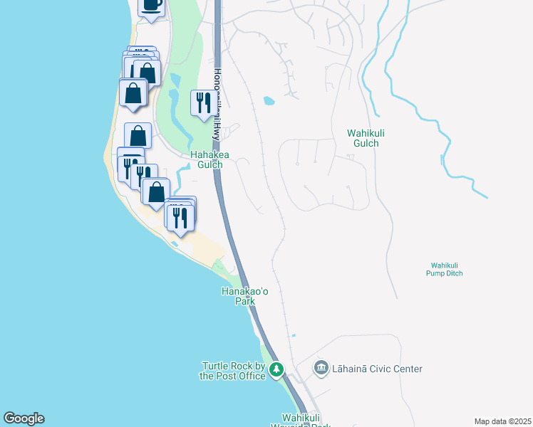 map of restaurants, bars, coffee shops, grocery stores, and more near 167 Halelo Street in Lahaina