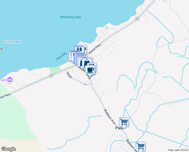 map of restaurants, bars, coffee shops, grocery stores, and more near 33 Melia Place in Kahului