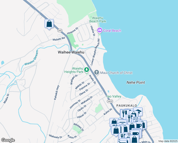 map of restaurants, bars, coffee shops, grocery stores, and more near 828 Analio Street in Wailuku