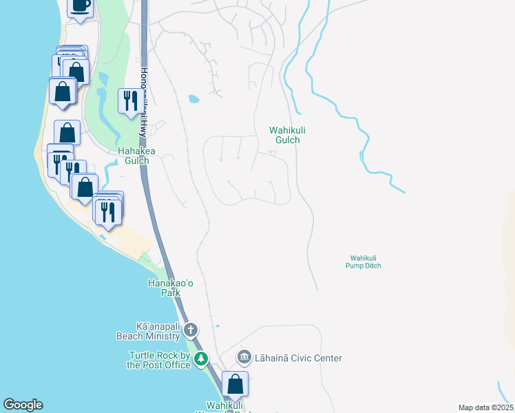 map of restaurants, bars, coffee shops, grocery stores, and more near 464 Anapuni Loop in Kaanapali