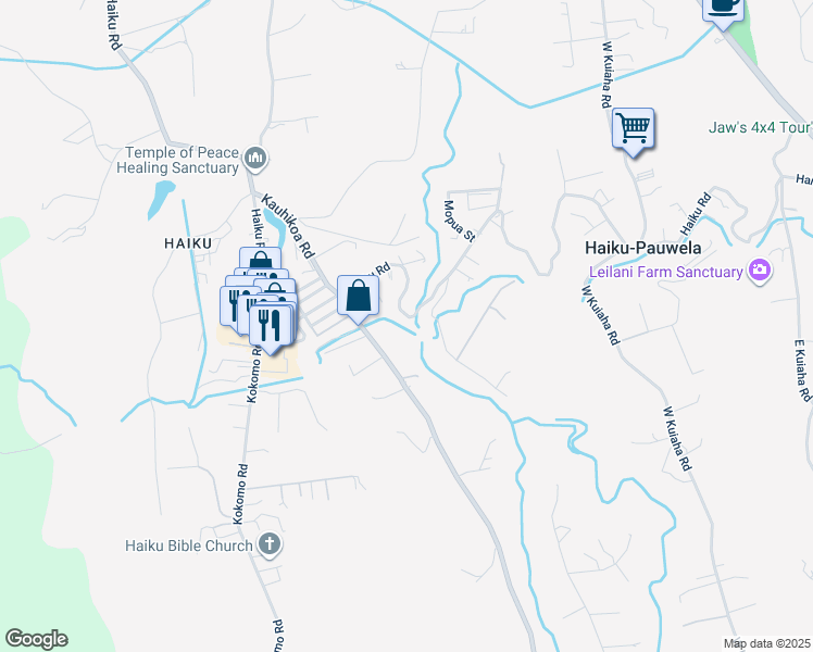 map of restaurants, bars, coffee shops, grocery stores, and more near 1060 Haiku Road in Haiku-Pauwela