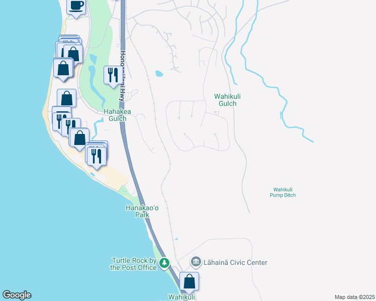 map of restaurants, bars, coffee shops, grocery stores, and more near 377 Anapuni Loop in Lahaina