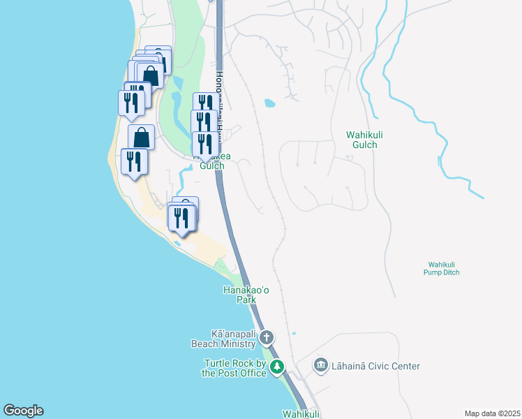 map of restaurants, bars, coffee shops, grocery stores, and more near 159 Halelo Street in Lahaina