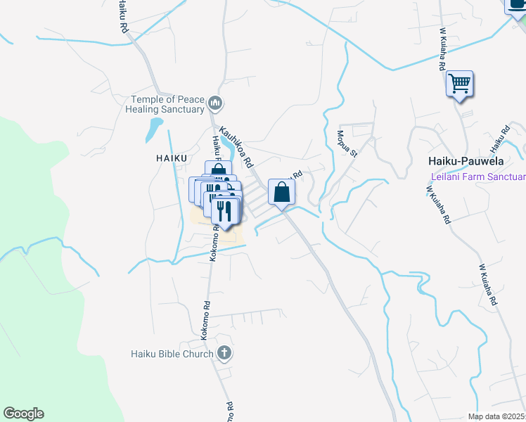 map of restaurants, bars, coffee shops, grocery stores, and more near 973 Iulani Street in Haiku-Pauwela