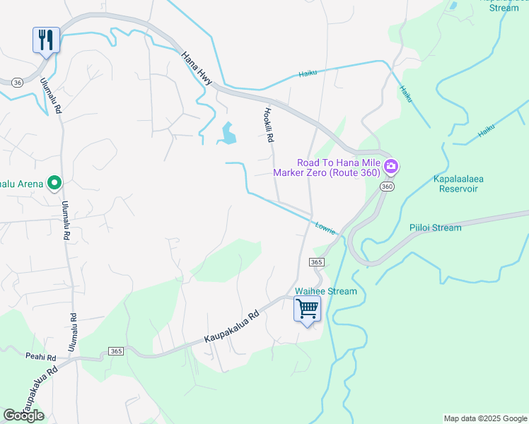 map of restaurants, bars, coffee shops, grocery stores, and more near 499 Kekoanui Place in Haiku-Pauwela