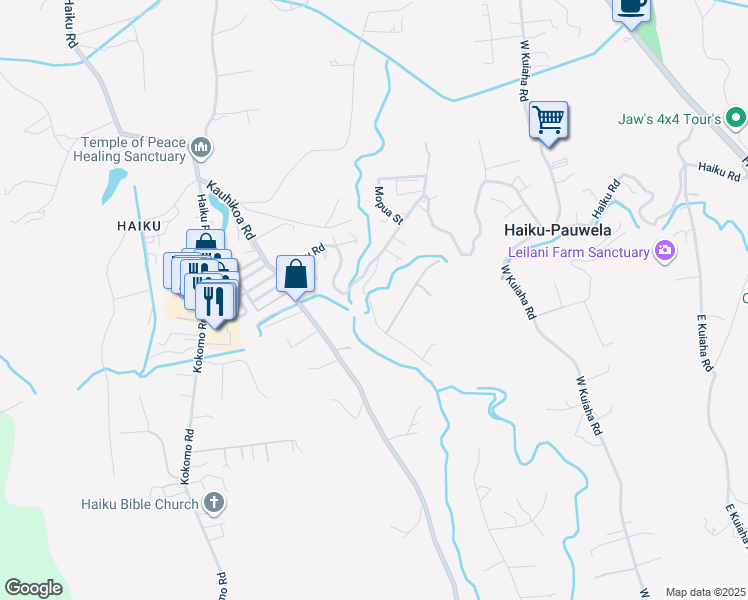 map of restaurants, bars, coffee shops, grocery stores, and more near 859 Hog Back Road in Haiku-Pauwela