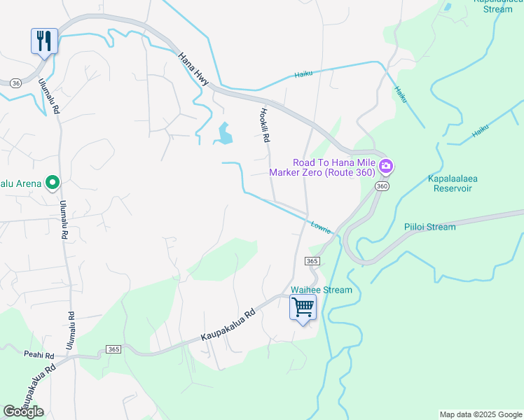 map of restaurants, bars, coffee shops, grocery stores, and more near 499 Kekoanui Place in Haiku-Pauwela
