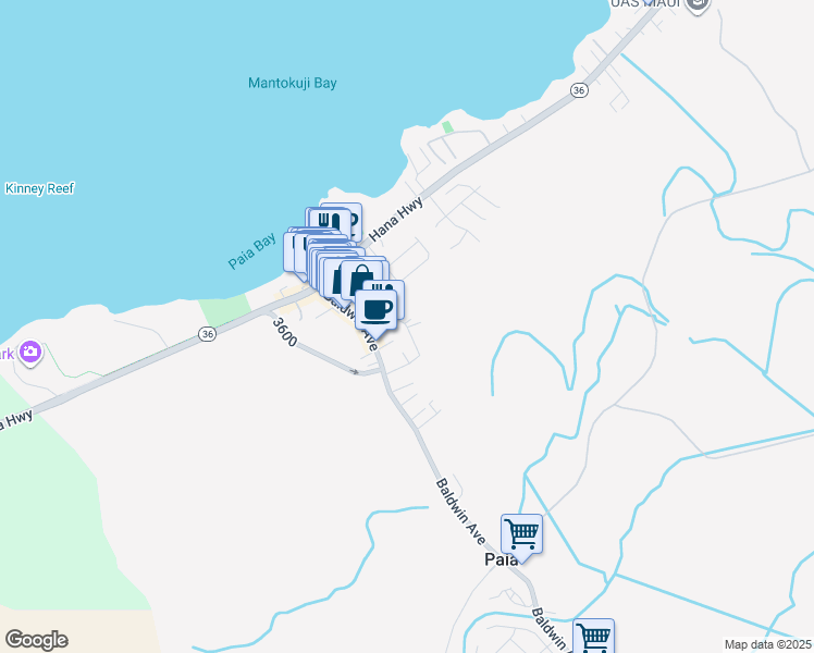 map of restaurants, bars, coffee shops, grocery stores, and more near 118 Ulumau Place in Paia