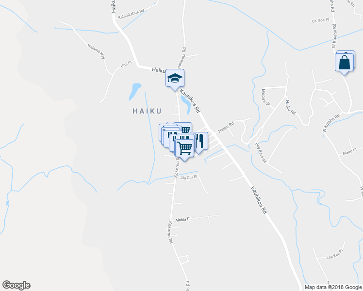 map of restaurants, bars, coffee shops, grocery stores, and more near 771 Haiku Road in Haiku-Pauwela