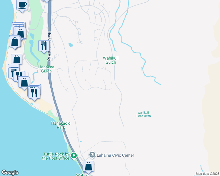 map of restaurants, bars, coffee shops, grocery stores, and more near 577 Anapuni Loop in Lahaina