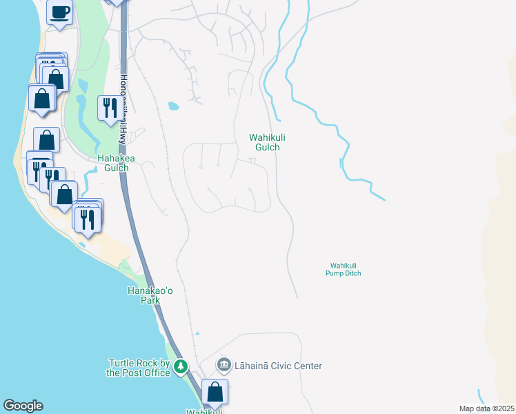 map of restaurants, bars, coffee shops, grocery stores, and more near 30 Lewa Lani Place in Lahaina